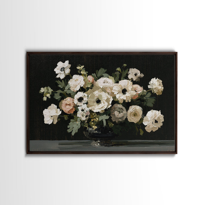 Moody Dark Background Bouquet for Formal Dining Canvas Print, Dining Room Art, 3 Piece Wall Art, Dining Room Decor, Dining, DRA-3x2-39