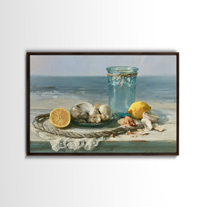 Shellfish and Lemon Still Life Canvas Print, Dining Room Art, Kitchen Wall Art, Dining Room Decor, Watercolor Art, Dining, DRA-3x2-44