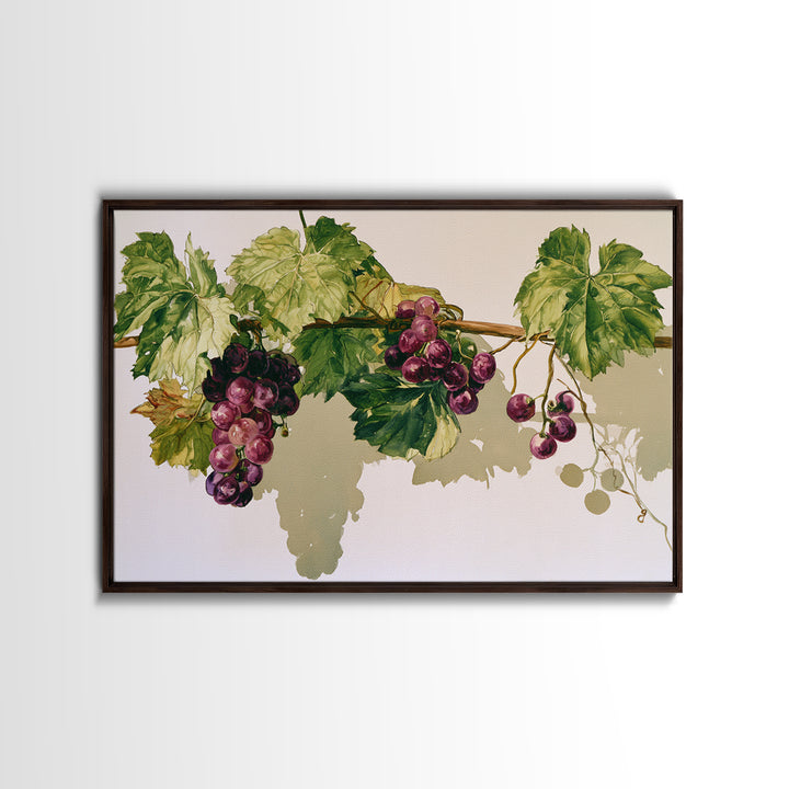 Botanical Grapevine with Leaves and Fruit Canvas Print, Dining Room Art, Abstract Wall Art, Dining Room Decor, Oil Painting, DRA-3x2-49