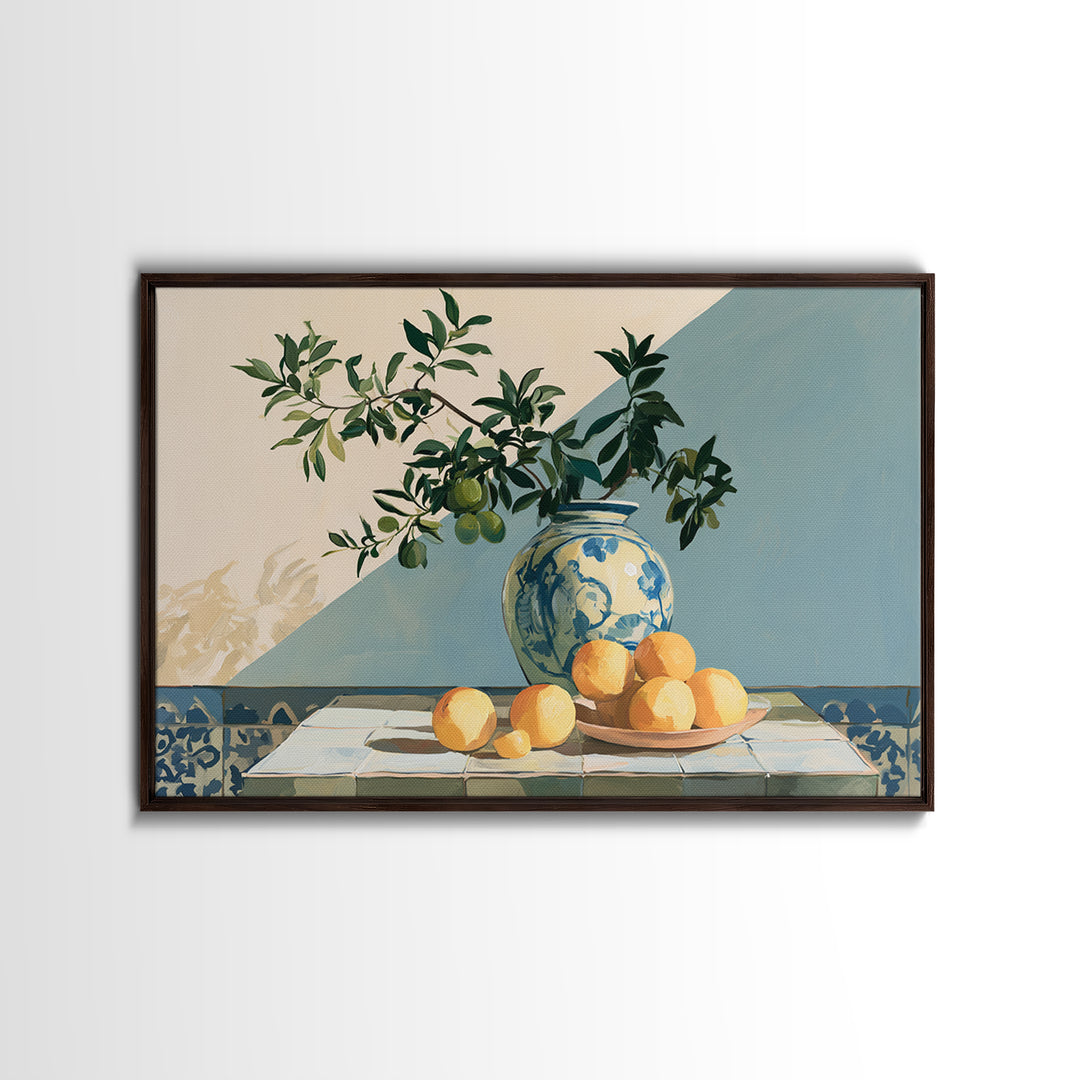 Mediterranean Olive Branch and Citrus Arrangement Canvas Print, Dining Room Art, 3 Piece Wall Art, Dining Room Decor, Dining, DRA-3x2-64
