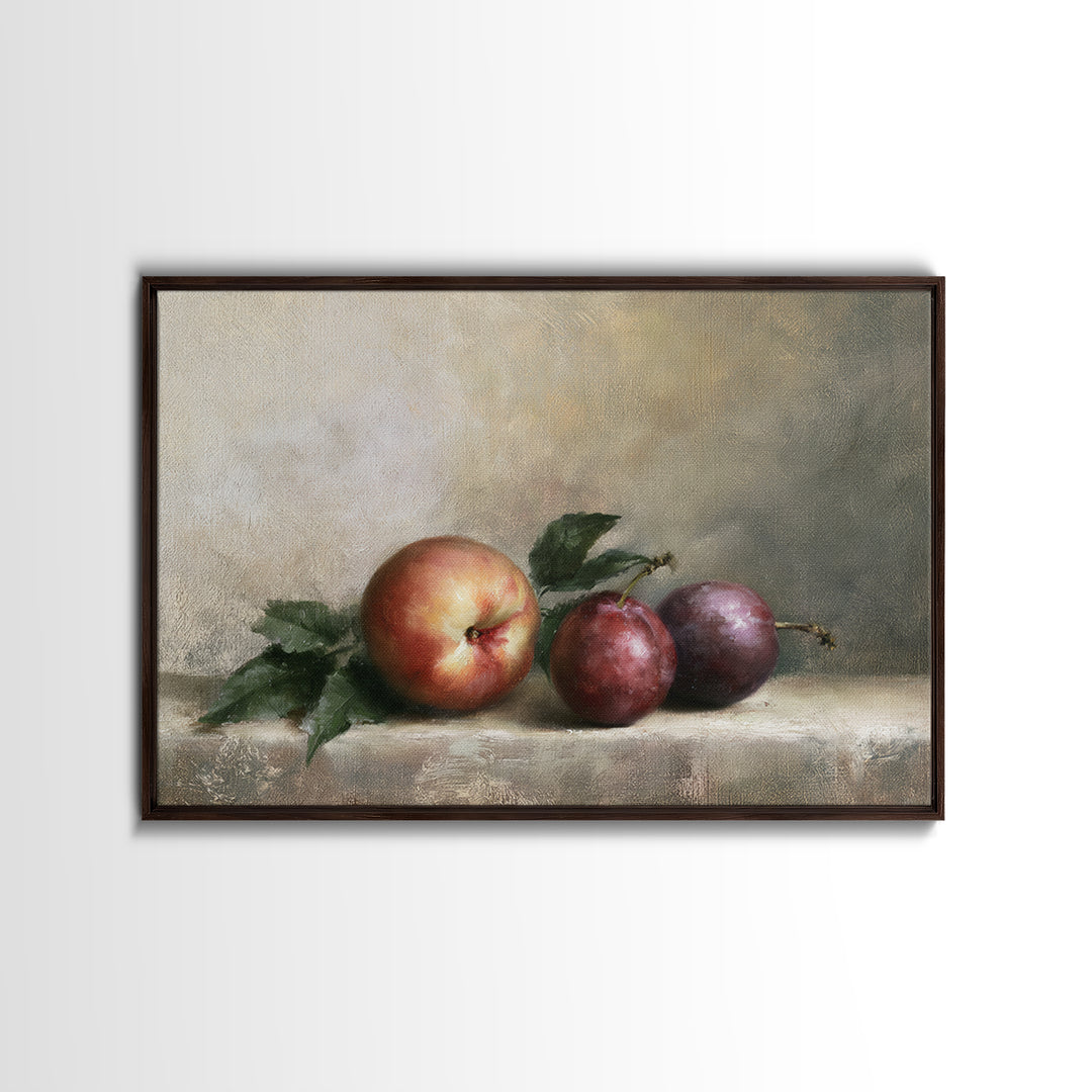 Peach and Plum Still Life Canvas Print, Dining Room Art, Kitchen Wall Decor, Dining Room Decor, Dining, Statement Artwork, DRA-3x2-72