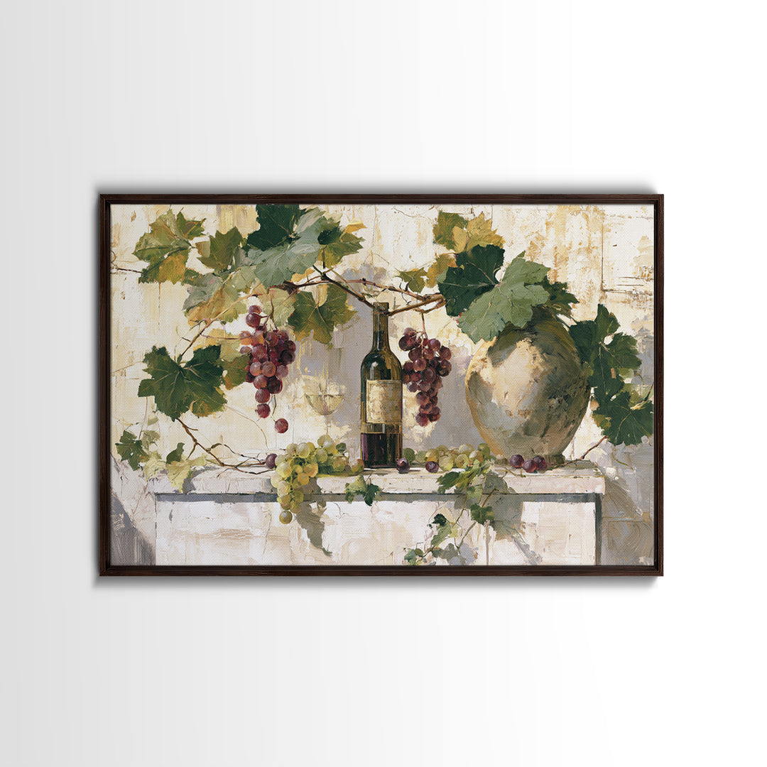 Botanical Grapevine with Leaves and Fruit Canvas Print, Dining Room Art, Abstract Wall Art, Dining Room Decor, Oil Painting, DRA-3x2-73