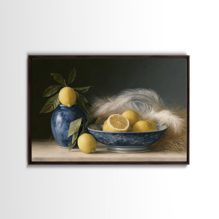 Italian Lemon Branch Framed Canvas Print, Dining Room Art, Modern Wall Art, Dining Room Decor, Watercolor Art, Dining, DRA-3x2-81
