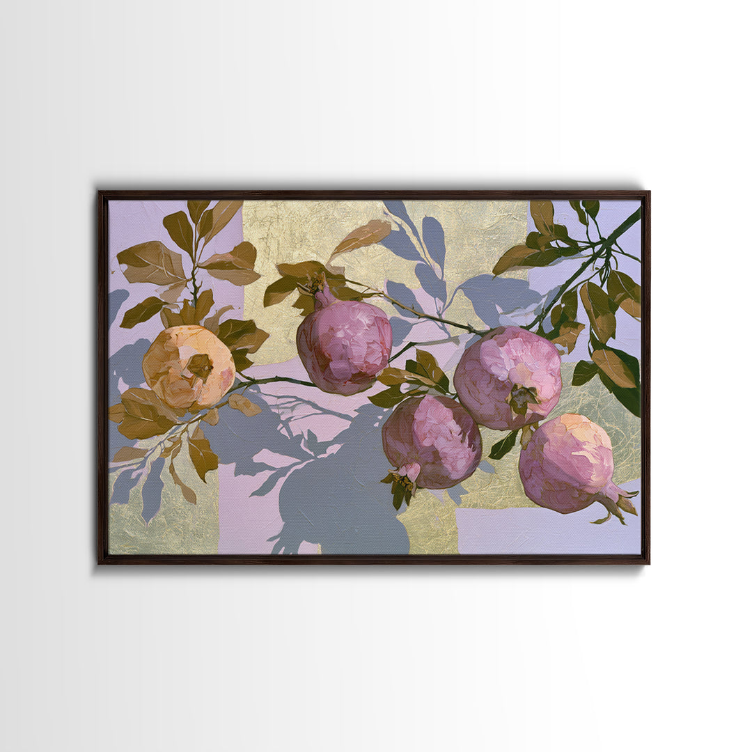 Pomegranate and Gold Leaf Botanical Study Canvas Print, Dining Room Art, Coastal Decor, Dining Room Decor, Fine Art, Dining, DRA-3x2-84
