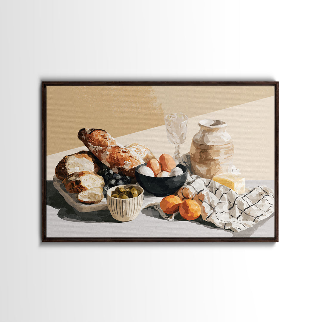 French Bistro Food Illustration Without Text Framed Canvas Print, Dining Room Art, Printable Art, Dining Room Decor, Dining, DRA-3x2-86