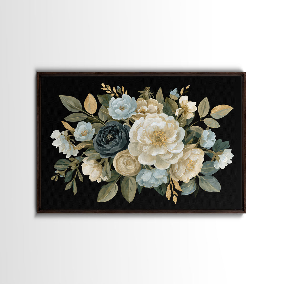 Moody Dark Background Bouquet for Formal Dining Canvas Print, Dining Room Art, Set of 3 Prints, Dining Room Decor, Dining, DRA-3x2-87