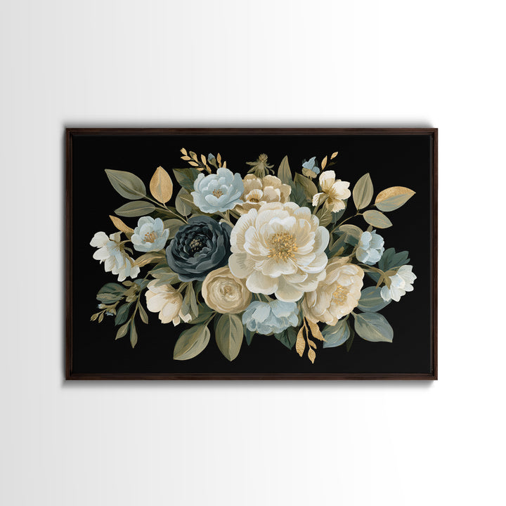 Moody Dark Background Bouquet for Formal Dining Canvas Print, Dining Room Art, Set of 3 Prints, Dining Room Decor, Dining, DRA-3x2-87