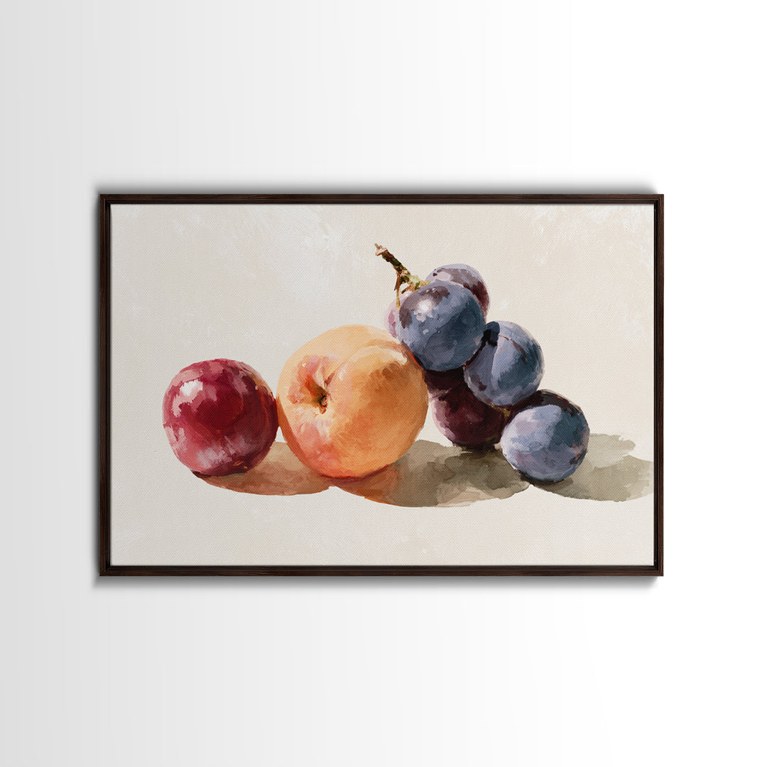 Peach and Plum Still Life Framed Canvas Print, Dining Room Art, Food Art, Dining Room Decor, Fine Art, Dining, DRA-3x2-96