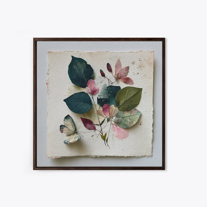 Botanical Collage with Butterflies and Old Paper Canvas Print, Eclectic Art, Wall Art, Living Room Decor, Fine Art, Eclectic, ECL-1x1-13