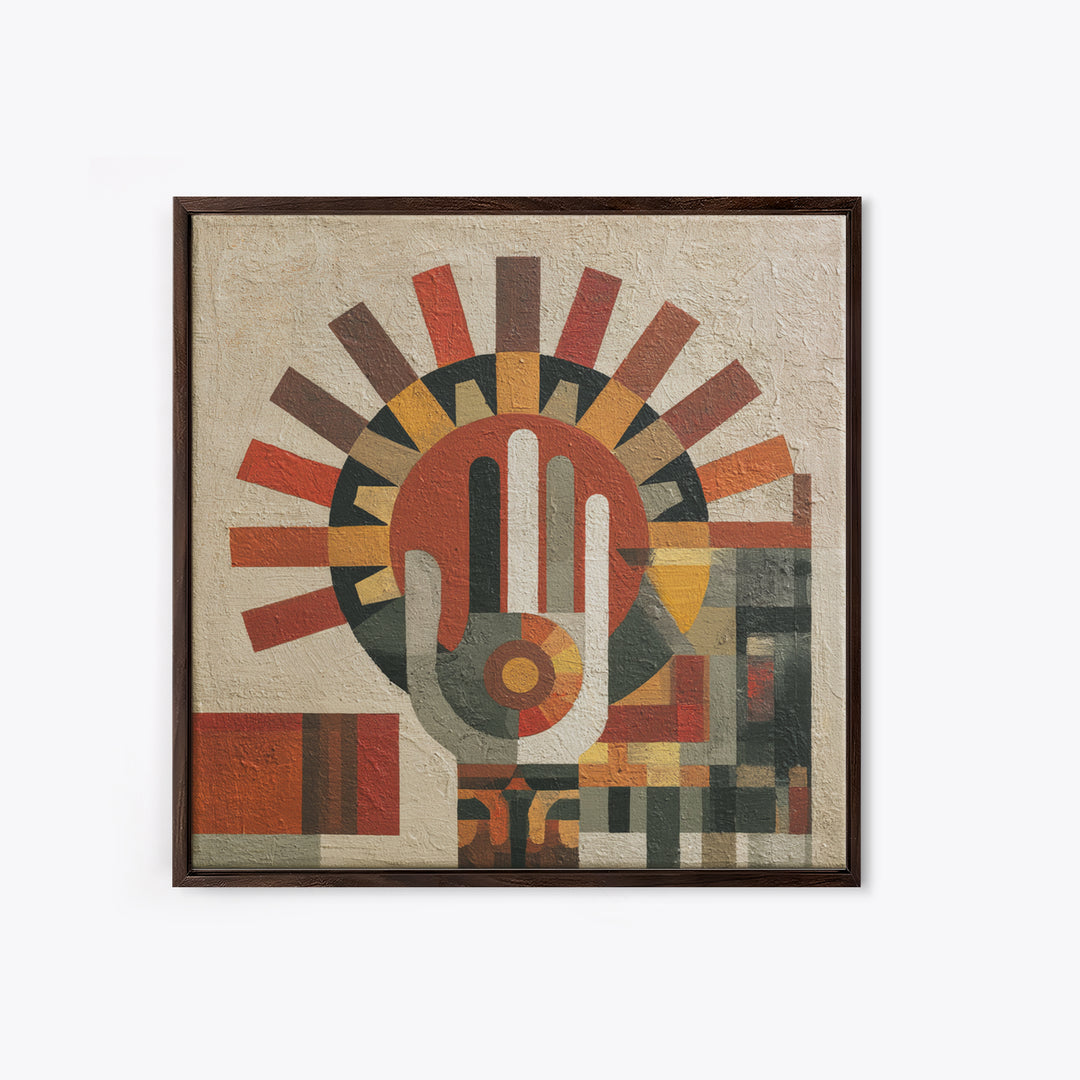 Geometric Sun and Hand Motif Canvas Print, Eclectic Art, Original Art, Living Room Decor, Abstract Art, Eclectic, Gallery Decor, ECL-1x1-15
