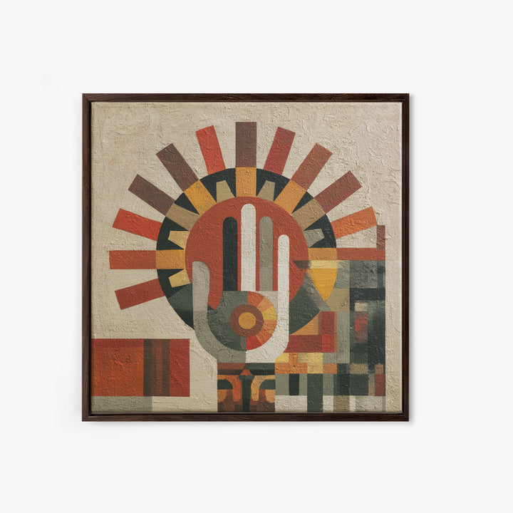 Geometric Sun and Hand Motif Canvas Print, Eclectic Art, Original Art, Living Room Decor, Abstract Art, Eclectic, Gallery Decor, ECL-1x1-15