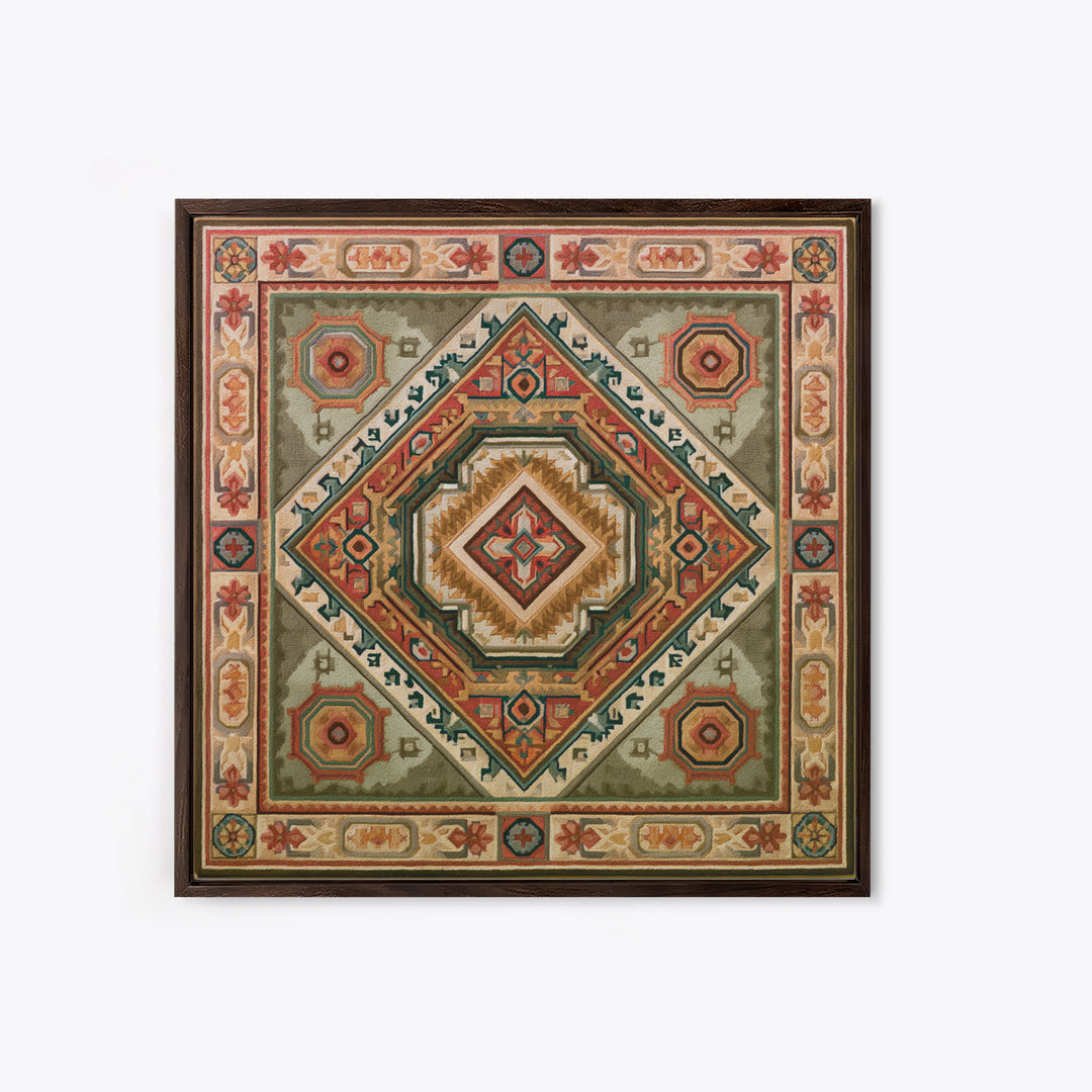 Layered Tapestry Pattern Framed Canvas Print, Eclectic Art, Large Wall Art, Living Room Decor, Watercolor Art, Eclectic, ECL-1x1-16