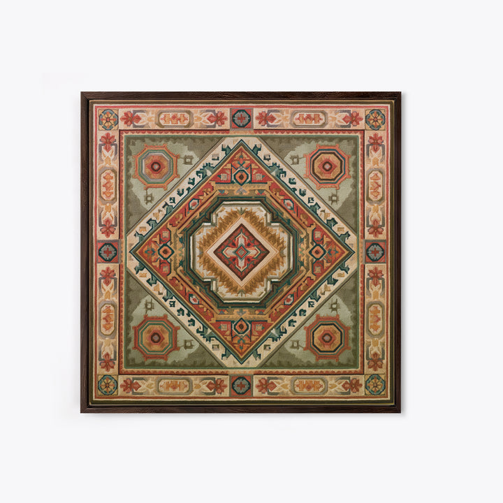 Layered Tapestry Pattern Framed Canvas Print, Eclectic Art, Large Wall Art, Living Room Decor, Watercolor Art, Eclectic, ECL-1x1-16