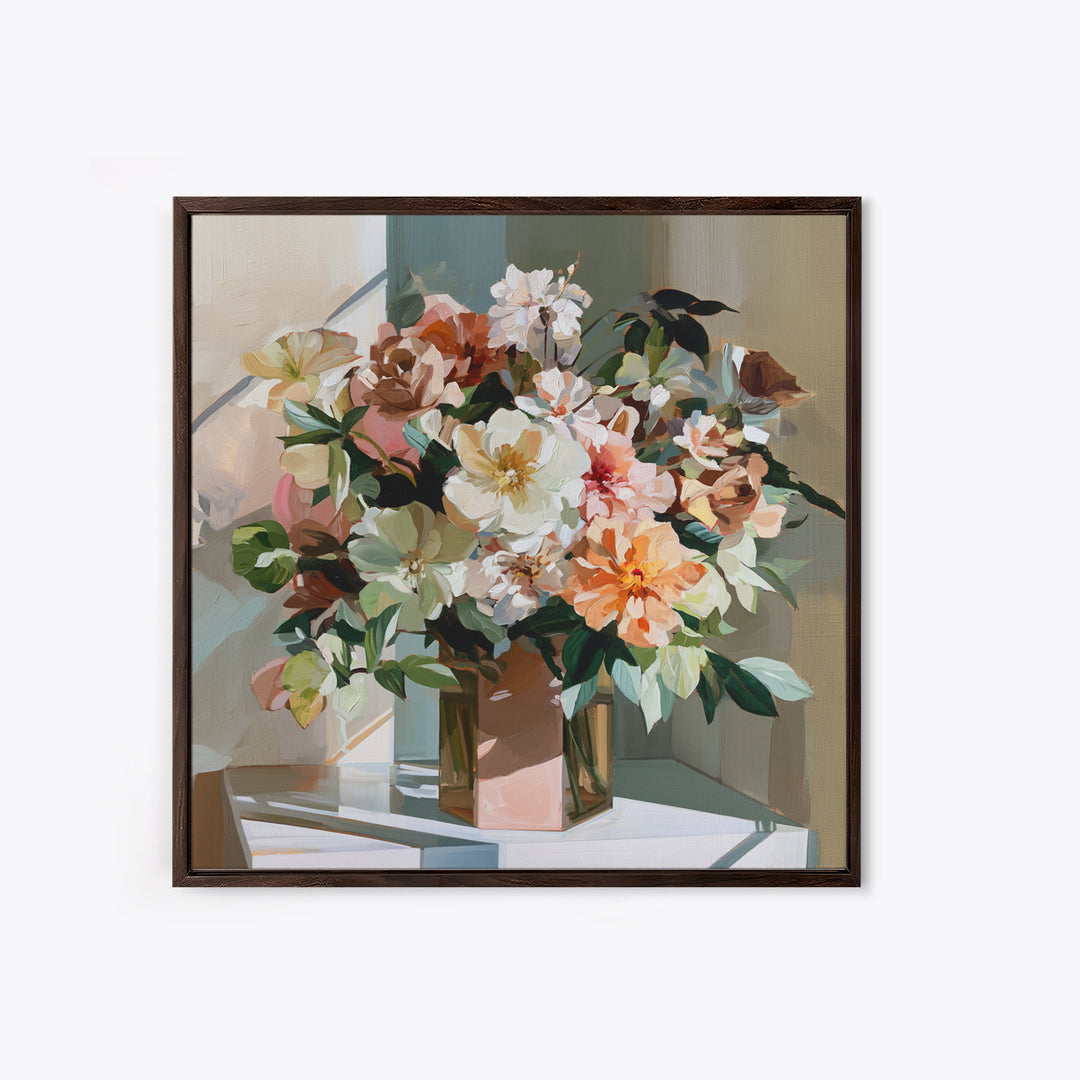 Retro Futurist Vase of Flowers Framed Canvas Print, Eclectic Art, Textured Painting, Living Room Decor, Fine Art, Eclectic, ECL-1x1-34