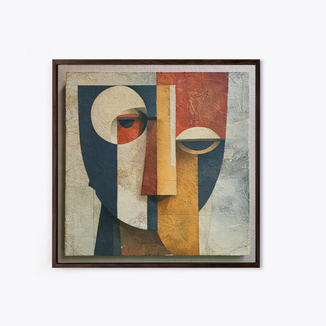 Abstract Mask with Playful Textures Framed Canvas Print, Eclectic Art, Living Room Decor, Abstract Art, Eclectic, ECL-1x1-44