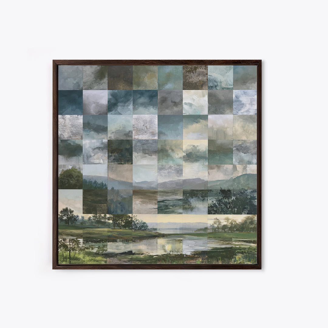 Bohemian Patchwork Landscape Framed Canvas Print, Eclectic Art, Room Decor, Living Room Decor, Oil Painting, Eclectic, ECL-1x1-48