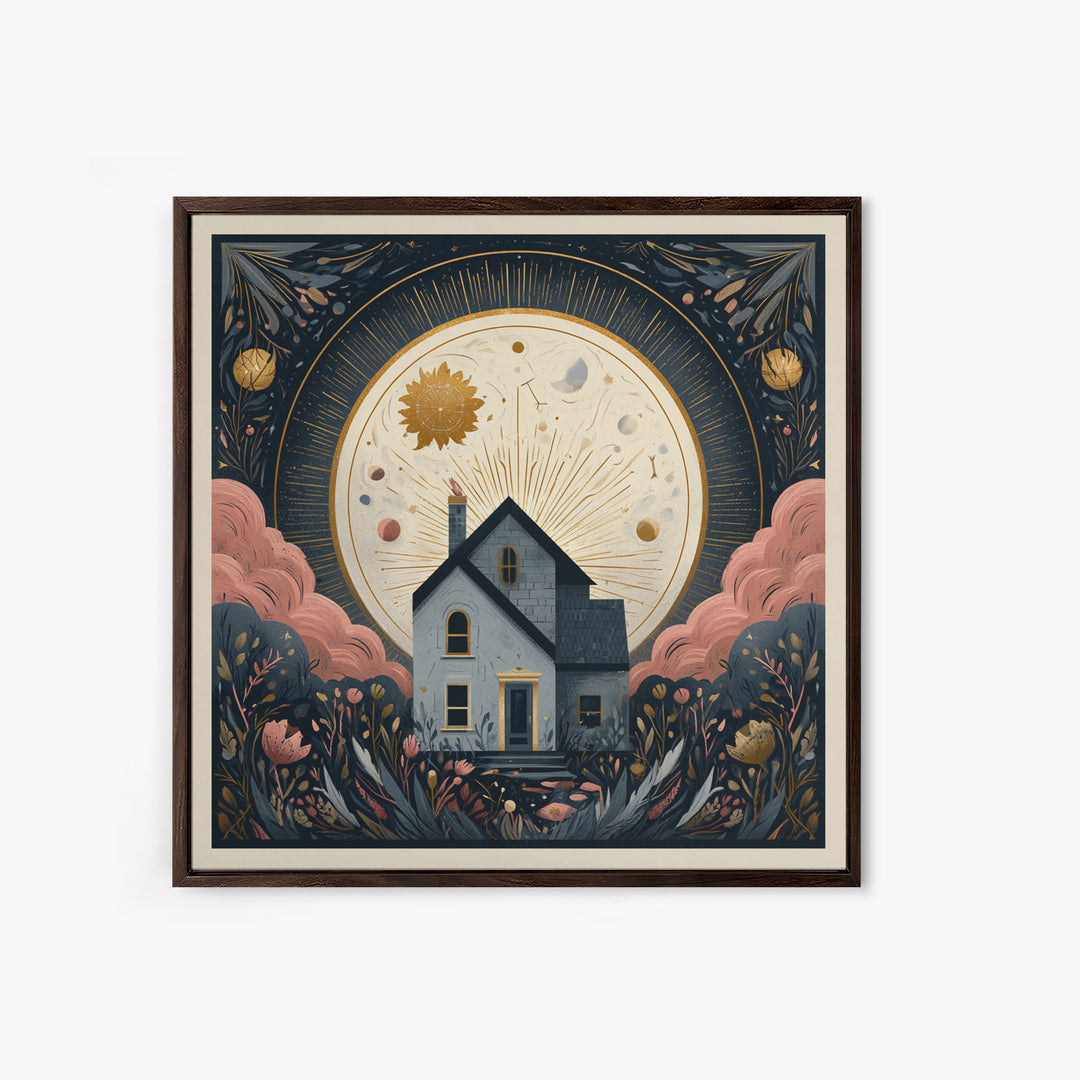 Folk Art House Canvas Print, Eclectic Art, Fine Art Print, Living Room Decor, Watercolor Art, Eclectic, Digital Prints, ECL-1x1-55