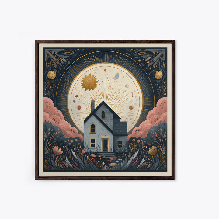 Folk Art House Canvas Print, Eclectic Art, Fine Art Print, Living Room Decor, Watercolor Art, Eclectic, Digital Prints, ECL-1x1-55