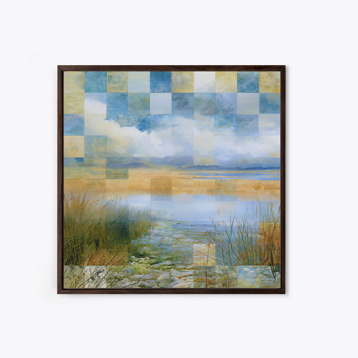 Playful Checkerboard Landscape Framed Canvas Print, Eclectic Art, Printable Wall Art, Living Room Decor, Fine Art, Eclectic, ECL-1x1-57