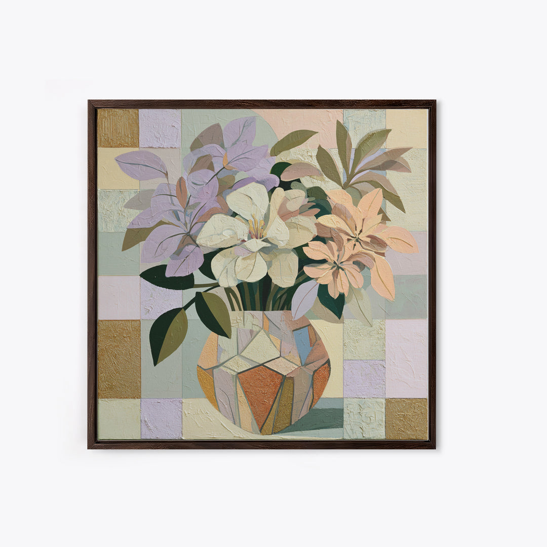 Retro Futurist Vase of Flowers Framed Canvas Print, Eclectic Art, Textured Painting, Living Room Decor, Fine Art, Eclectic, ECL-1x1-58