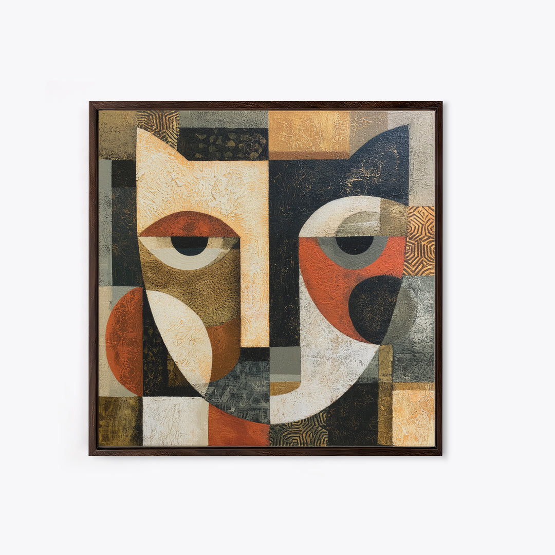 Abstract Mask with Playful Textures Framed Canvas Print, Eclectic Art, Printable Art, Living Room Decor, Fine Art, Eclectic, ECL-1x1-68