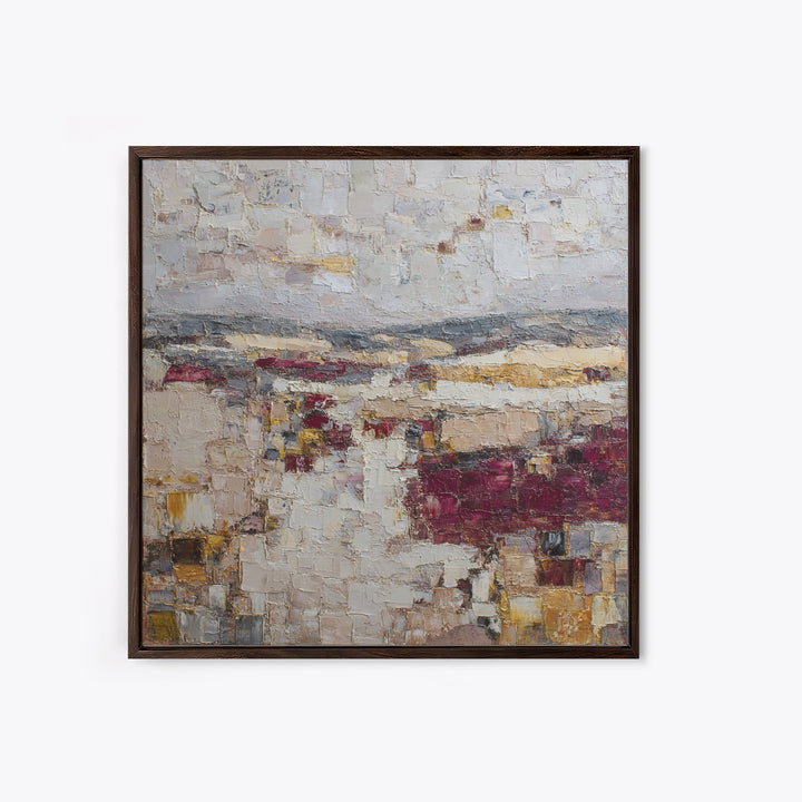 Naive Cityscape with Patterned Windows Framed Canvas Print, Eclectic Art, Boho Wall Art, Living Room Decor, Abstract Art, ECL-1x1-84
