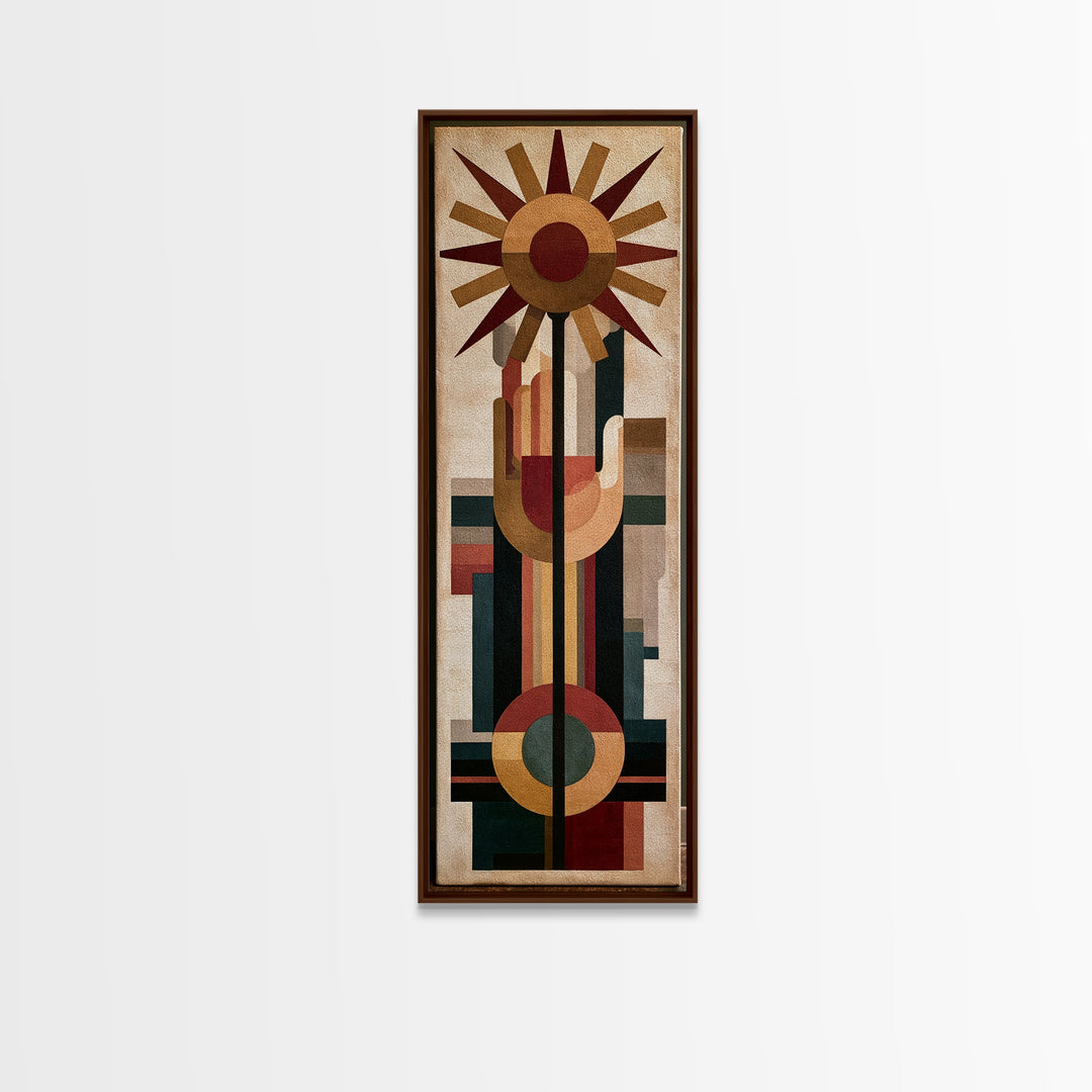 Geometric Sun and Hand Motif Framed Canvas Print, Eclectic Art, Boho Decor, Living Room Decor, Abstract Art, Eclectic, ECL-1x3-3