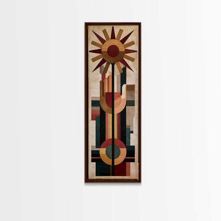 Geometric Sun and Hand Motif Framed Canvas Print, Eclectic Art, Boho Decor, Living Room Decor, Abstract Art, Eclectic, ECL-1x3-3