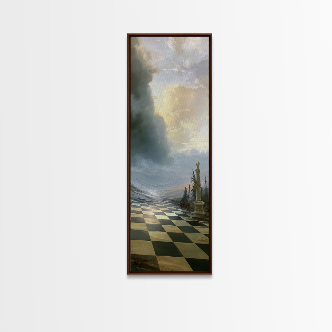 Playful Checkerboard Landscape Framed Canvas Print, Eclectic Art, Large Wall Art, Living Room Decor, Fine Art, Eclectic, ECL-1x3-69
