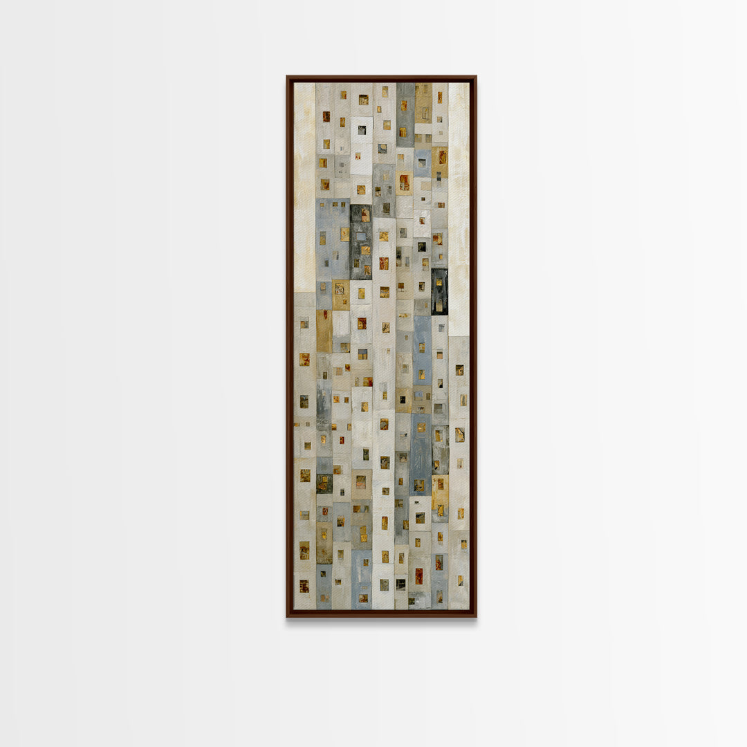 Naive Cityscape with Patterned Windows Canvas Print, Eclectic Art, Textured Painting, Living Room Decor, Fine Art, Eclectic, ECL-1x3-72