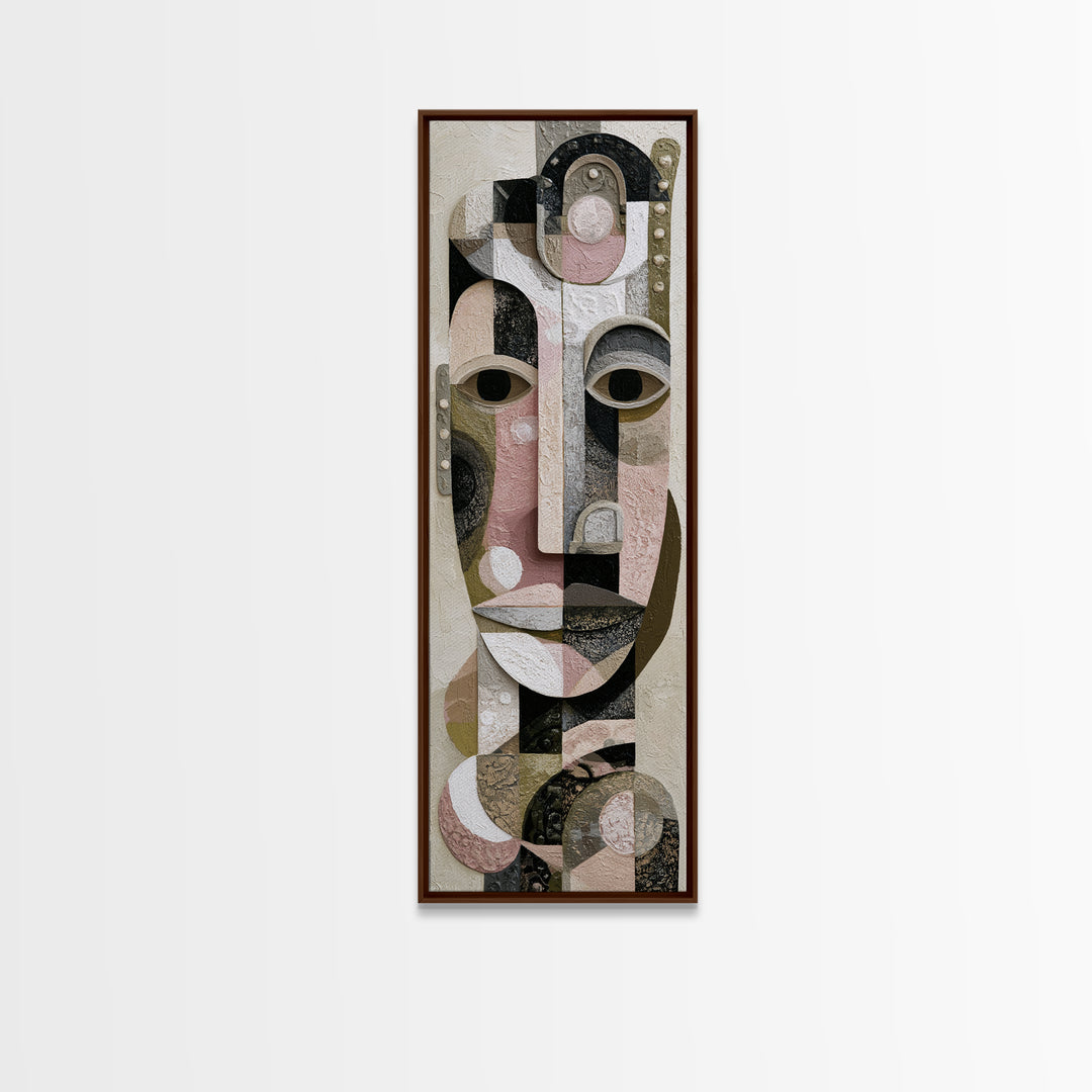 Abstract Mask with Playful Textures Framed Canvas Print, Eclectic Art, Boho, Living Room Decor, Abstract Art, Eclectic, ECL-1x3-8