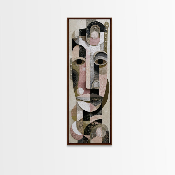 Abstract Mask with Playful Textures Framed Canvas Print, Eclectic Art, Boho, Living Room Decor, Abstract Art, Eclectic, ECL-1x3-8