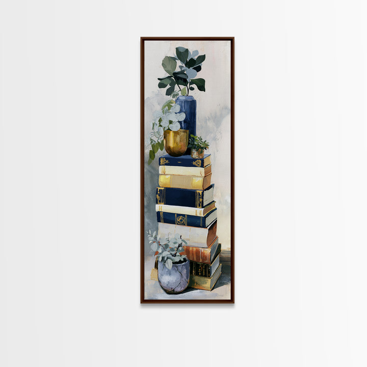 Colorful Book and Plant Still Life Framed Canvas Print, Eclectic Art, Art Print, Living Room Decor, Fine Art, Eclectic, ECL-1x3-83
