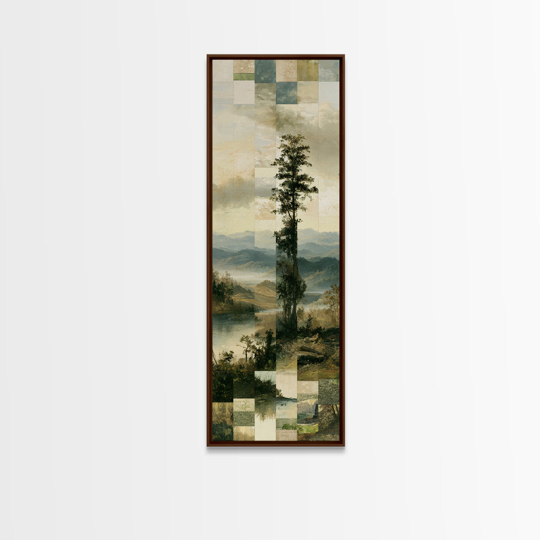Bohemian Patchwork Landscape Framed Canvas Print, Eclectic Art, Statement Artwork, Living Room Decor, Oil Painting, Eclectic, ECL-1x3-84