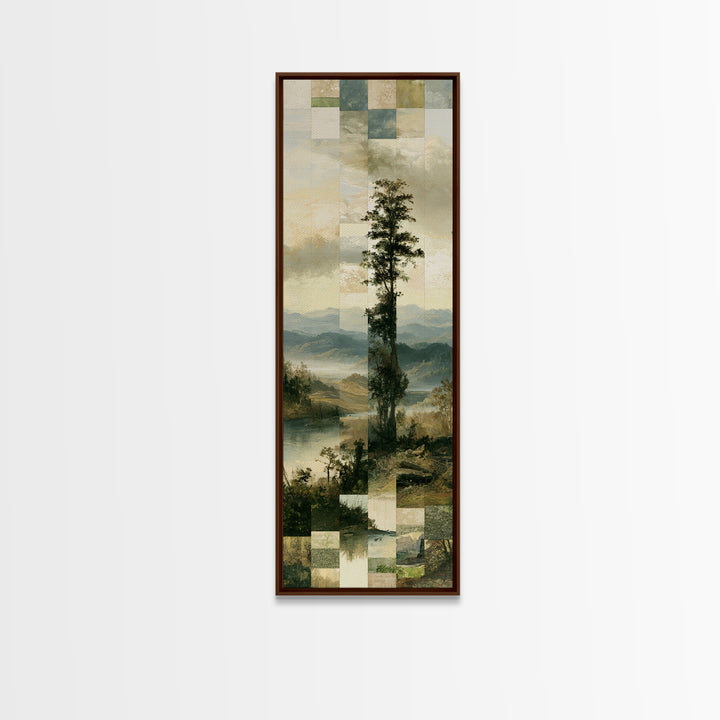 Bohemian Patchwork Landscape Framed Canvas Print, Eclectic Art, Statement Artwork, Living Room Decor, Oil Painting, Eclectic, ECL-1x3-84