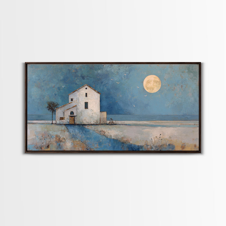 Folk Art House Framed Canvas Print, Eclectic Art, Boho, Living Room Decor, Fine Art, Eclectic, Unique Wall Art, Boho Decor, ECL-2x1-3