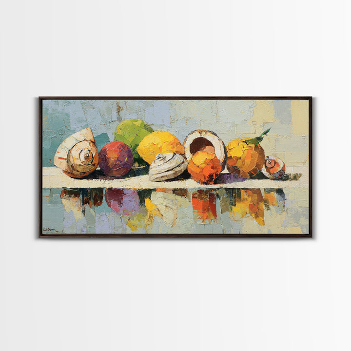Unexpected Lobster and Lemons Still Life Framed Canvas Print, Eclectic Art, Living Room Decor, Watercolor Art, Eclectic, ECL-2x1-38