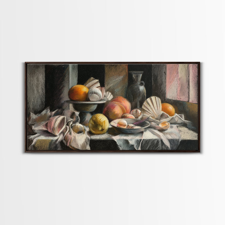 Unexpected Lobster and Lemons Still Life Framed Canvas Print, Eclectic Art, Large Wall Art, Living Room Decor, Eclectic, ECL-2x1-86