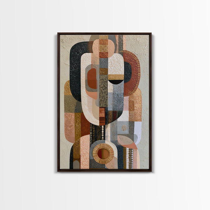 Abstract Mask with Playful Textures Framed Canvas Print, Eclectic Art, Boho Wall Art, Living Room Decor, Abstract Art, Eclectic, ECL-2x3-100