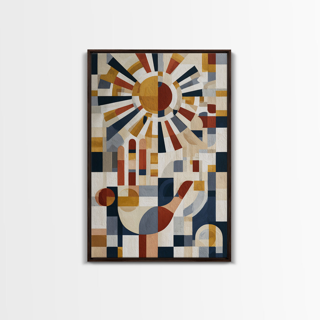 Geometric Sun and Hand Motif Canvas Print, Eclectic Art, Unique Wall Art, Living Room Decor, Abstract Art, Eclectic, Home Decor, ECL-2x3-23