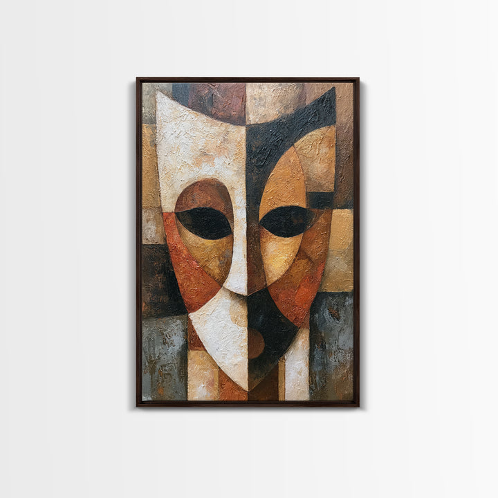 Abstract Mask with Playful Textures Framed Canvas Print, Eclectic Art, Minimalist Decor, Living Room Decor, Fine Art, Eclectic, ECL-2x3-28
