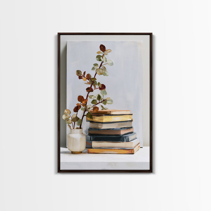 Colorful Book and Plant Still Life Canvas Print, Eclectic Art, Living Room Decor, Fine Art, Eclectic, Textured Painting, ECL-2x3-31