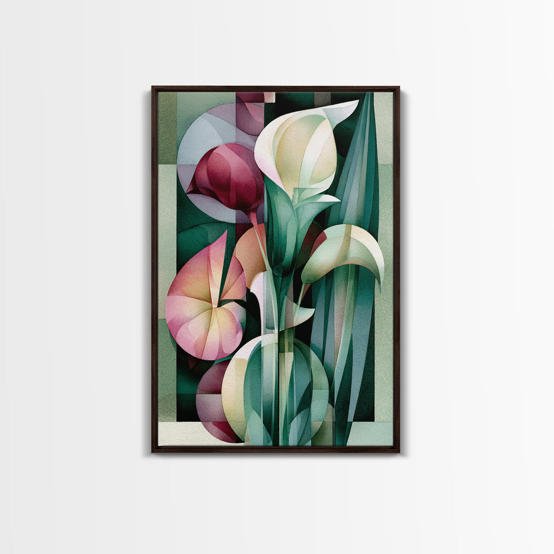 Retro Futurist Vase of Flowers Framed Canvas Print, Eclectic Art, Printables, Living Room Decor, Eclectic, Boho Wall Art, ECL-2x3-42