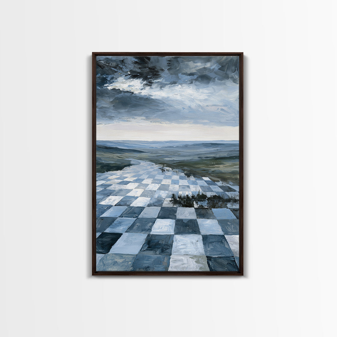 Playful Checkerboard Landscape Canvas Print, Eclectic Art, Modern Decor, Living Room Decor, Oil Painting, Eclectic, Wall Decor, ECL-2x3-65