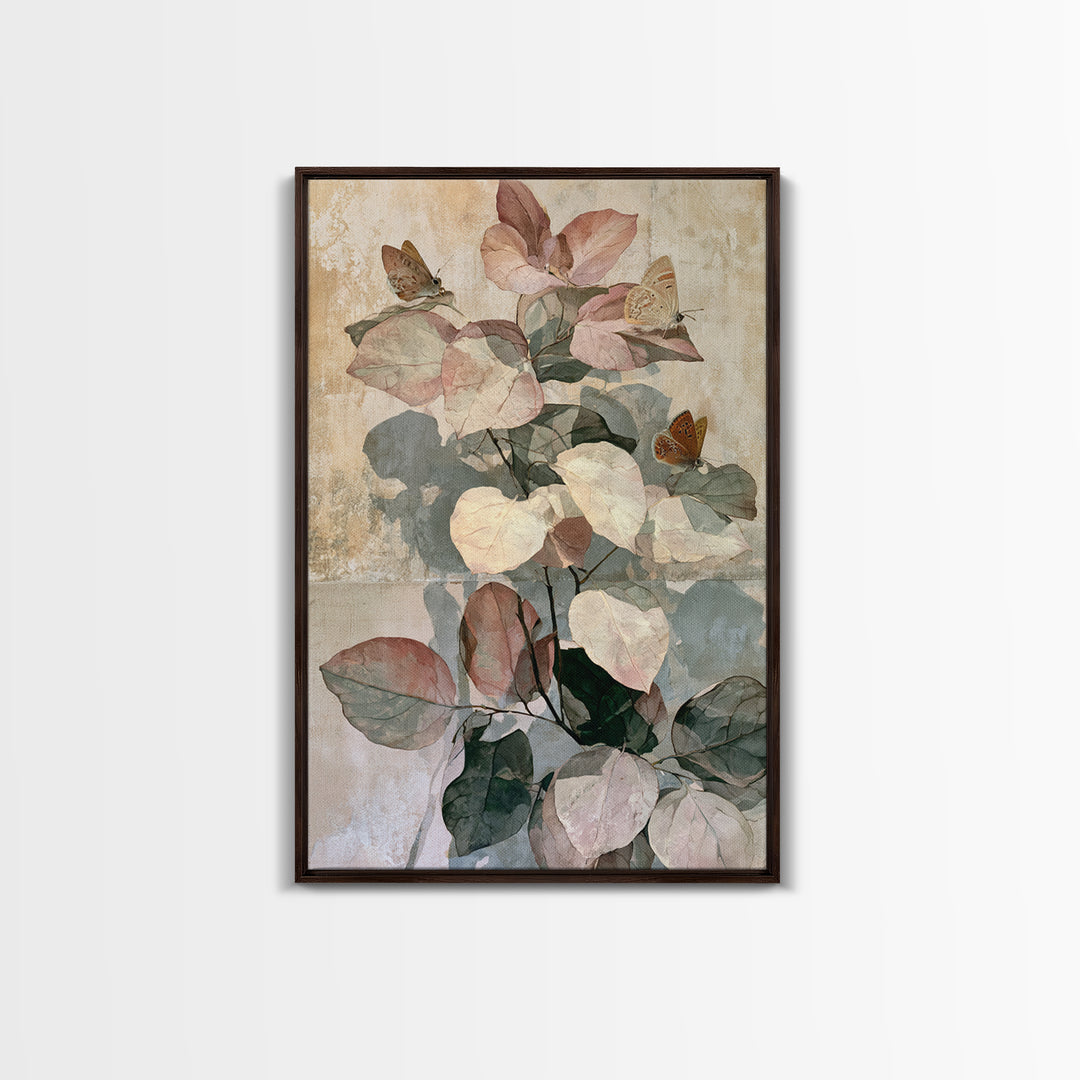 Botanical Collage with Butterflies and Old Paper Canvas Print, Eclectic Art, Fine Art Print, Living Room Decor, Eclectic, ECL-2x3-69