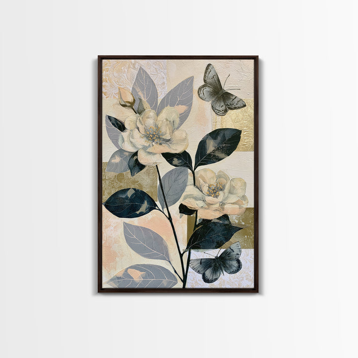 Botanical Collage with Butterflies and Old Paper Canvas Print, Eclectic Art, Fine Art Print, Living Room Decor, Eclectic, ECL-2x3-93