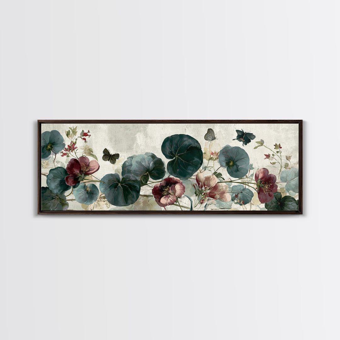 Botanical Collage with Butterflies and Old Paper Canvas Print, Eclectic Art, Statement Artwork, Living Room Decor, Eclectic, ECL-3x1-29