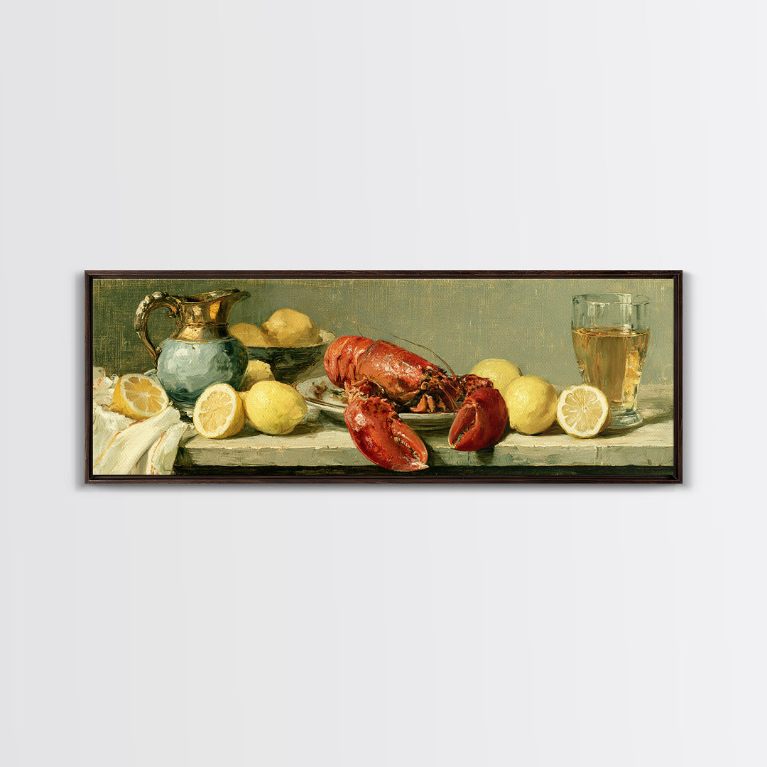Unexpected Lobster and Lemons Still Life Canvas Print, Eclectic Art, Digital Print, Living Room Decor, Abstract Art, Eclectic, ECL-3x1-34