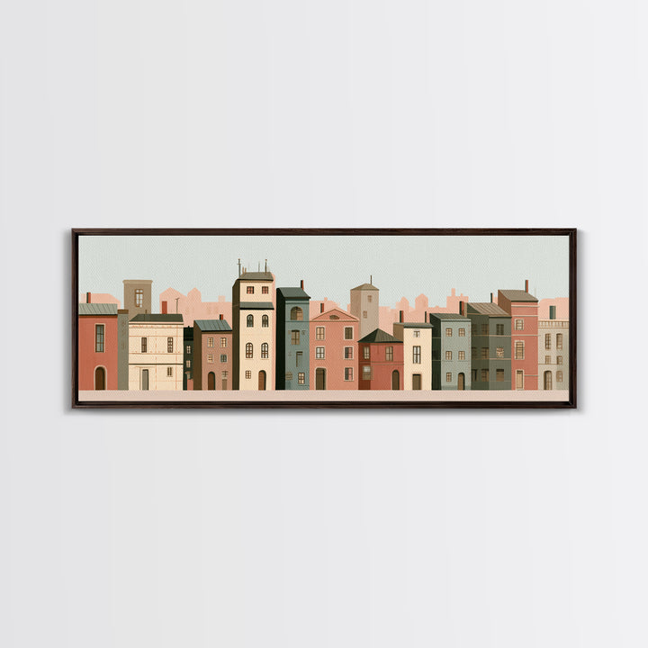 Naive Cityscape with Patterned Windows Canvas Print, Eclectic Art, Living Room Decor, Watercolor Art, Eclectic, ECL-3x1-4