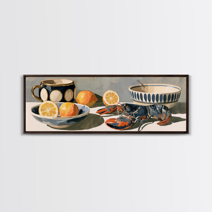 Unexpected Lobster and Lemons Still Life Framed Canvas Print, Eclectic Art, Dopamine Decor, Living Room Decor, Eclectic, ECL-3x1-58